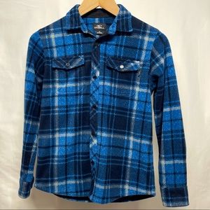 O’Neill Glacier Stretch Button Up Polar Fleece Shirt Blue Plaid Sz M